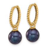 14k 7-8mm Black and White Freshwater Cultured Pearl Removable Dangle Hoop Earrings
