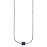 Sterling Silver Rhodium-plated Polished Fancy Emerald-cut Blue and White CZ Halo 16 Inch with 2 Inch Extension Necklace