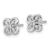 Sterling Silver Rhodium-plated Polished Fancy Flower CZ Post Earrings
