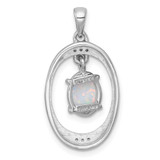 Sterling Silver Rhodium-plated Polished Fancy Lab Created Opal and White Topaz Oval Pendant
