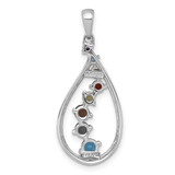 Sterling Silver Rhodium-plated Polished Fancy Multi Gemstone Teardrop Pendant
