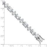Sterling Silver Rhodium-plated Polished Fancy Princess and Emerald-cut CZ 7.25 Inch Bracelet