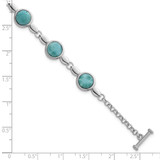 Sterling Silver Rhodium-plated Polished Fancy Round Larimar Cabochon 8 Inch Toggle Bracelet