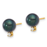 14k 7-8mm Black Round Akoya Saltwater Cultured Pearl and .10 Carat Diamond Post Earrings