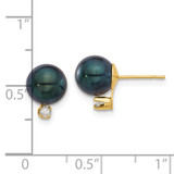 14k 7-8mm Black Round Akoya Saltwater Cultured Pearl and .10 Carat Diamond Post Earrings