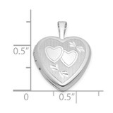 Sterling Silver Rhodium-plated Polished Front/Brushed Back Diamond-cut Twin Hearts 16mm Heart Locket