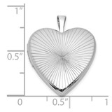 Sterling Silver Rhodium-plated Polished Front/Brushed Back Starburst Pattern 20mm Heart Locket