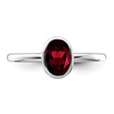 Sterling Silver Rhodium-plated Polished Garnet Oval Ring - QR-036DBBDF-8681