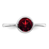 Sterling Silver Rhodium-plated Polished Garnet Round Ring - QR-F093A3AB-5432