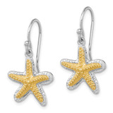 Sterling Silver Rhodium-plated Polished Gold-tone Star Fish Dangle Earrings