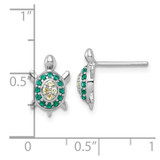 Sterling Silver Rhodium-plated Polished Green And Yellow Nano Crystals Turtle Post Earrings