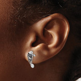 Sterling Silver Rhodium-plated Polished Grey Crystal Manatee Post Earrings