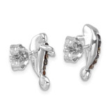 Sterling Silver Rhodium-plated Polished Grey Crystal Manatee Post Earrings