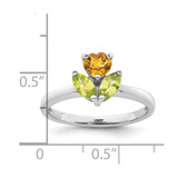 Sterling Silver Rhodium-plated Polished Heart Citrine and Peridot Flower Ring - QR-4B94BDBA-1348