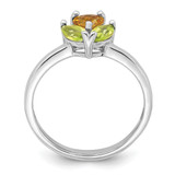Sterling Silver Rhodium-plated Polished Heart Citrine and Peridot Flower Ring - QR-8F2D0456-4638