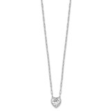 Sterling Silver Rhodium-plated Polished Heart CZ with Paperclip Chain 16 inch with 1.75 inch Extension Necklace