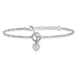 Sterling Silver Rhodium-plated Polished Heart Dangle Paperclip Link 6.5 Inch with 1 Inch Extension Bracelet