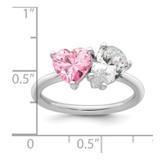Sterling Silver Rhodium-plated Polished Heart Pink and Pear-shaped White CZ Size 6 Ring