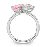 Sterling Silver Rhodium-plated Polished Heart Pink and Pear-shaped White CZ Size 8 Ring