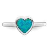 Sterling Silver Rhodium-plated Polished Heart Synthetic Opal Ring - QR-BAA429DE-2375