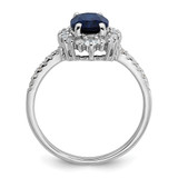 Sterling Silver Rhodium-plated Polished Lab Created Sapphire and CZ Oval Halo Size 8 Ring