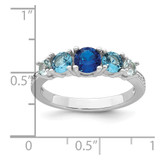 Sterling Silver Rhodium-plated Polished Lab Created Spinel/Lab Created Aquamarine/CZ  5-Stone Size 6 Ring