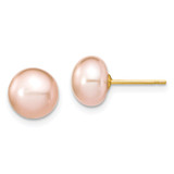 14k 7-8mm Pink Near-Round Freshwater Cultured Pearl 18 inch Necklace and Button Earring Set