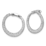 Sterling Silver Rhodium-plated Polished Micro Pave CZ Round Offset Hinged Hoop Earrings