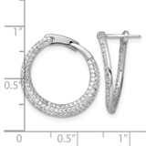 Sterling Silver Rhodium-plated Polished Micro Pave CZ Round Offset Hinged Hoop Earrings