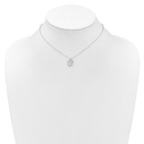 Sterling Silver Rhodium-plated Polished Mother of Pearl and CZ Hearts 14 Inch with 3 Inch Extension Children's Necklace
