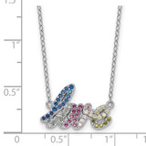 Sterling Silver Rhodium-plated Polished Multicolor CZ LOVE 16 Inch with 2 Inch Extension Necklace