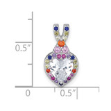Sterling Silver Rhodium-plated Polished Multi-color Rainbow CZ Heart Halo Chain Slide Pendant