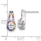 Sterling Silver Rhodium-plated Polished Multi-color Rainbow CZ Oval Halo Post Earrings