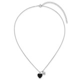 Sterling Silver Rhodium-plated Polished Onyx and CZ Hearts 14 Inch with 3 Inch Extension Children's Necklace