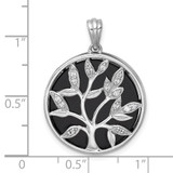 Sterling Silver Rhodium-plated Polished Onyx Circle and CZ Tree of Life Pendant