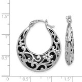 Sterling Silver Rhodium-plated Polished Onyx Filigree Round Hoop Earrings