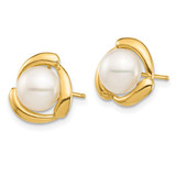 14K 7-8mm White Button Freshwater Cultured Pearl Post Earrings - XF-76E4F6E7-2828