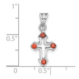 Sterling Silver Rhodium-plated Polished Open Cross Red Crystal Pendant