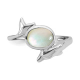 Sterling Silver Rhodium-plated Polished Oval Mother of Pearl and Dolphin Size 8 Ring