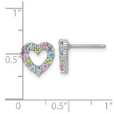 Sterling Silver Rhodium-plated Polished Pastel Blue, Pink, Green and Purple CZ Heart Post Earrings