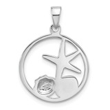 Sterling Silver Rhodium-plated Polished Paua Shell Starfish and Shell Pendant
