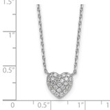 Sterling Silver Rhodium-plated Polished Pave CZ Heart 16 Inch with 2 Inch Extension Necklace