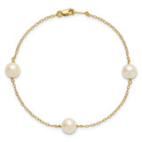 14k 7-8mm White Near-Round Freshwater Cultured Pearl 3-Station 7.25 inch Bracelet