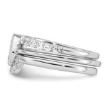 Sterling Silver Rhodium-plated Polished Pear Shape White CZ Ring with 2 Fitted CZ Bands Size 6 Three Ring Set