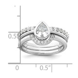 Sterling Silver Rhodium-plated Polished Pear Shape White CZ Ring with 2 Fitted CZ Bands Size 7 Three Ring Set
