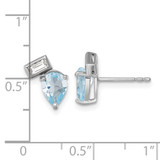 Sterling Silver Rhodium-plated Polished Pear Sky Blue and Emerald-cut White Topaz Post Earrings