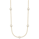 14k 7-8mm White Near-Round Freshwater Cultured Pearl 7-Station 16 inch Necklace