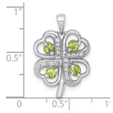 Sterling Silver Rhodium-plated Polished Peridot and White Topaz 4-Leaf Clover Pendant