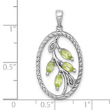 Sterling Silver Rhodium-plated Polished Peridot Leaves Twisted Oval Pendant