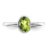 Sterling Silver Rhodium-plated Polished Peridot Oval Ring - QR-01AC02FF-1658